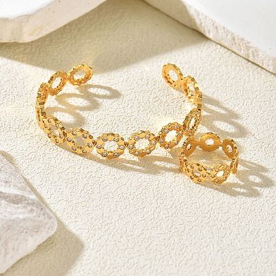 Elegant Brass Micro Pave Clear Cubic Zirconia Hollow Open Bangle & Ring Set for Women DL4385-1
