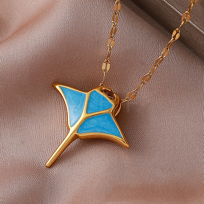 304 Stainless Steel Ocean Ray Fish Pendant Necklaces for Women RI8300-1