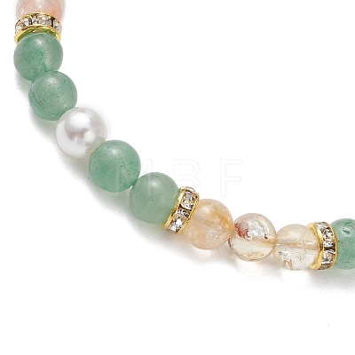 Natural Green Aventurine & Natural Citrine & Shell Pearl Round Beaded Braided Bead Bracelets BJEW-JB13392-01-1