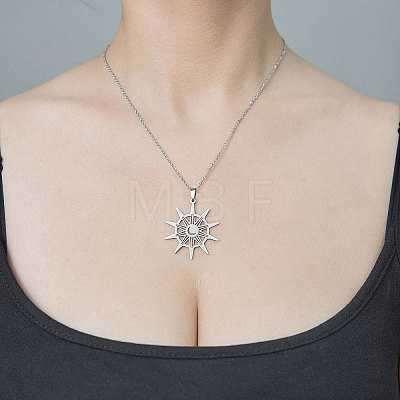 201 Stainless Steel Hollow Sun Pendant Necklace NJEW-OY002-21-1