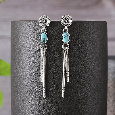 Alloy and Synthetic Turquoise Stud Earrings FS-WG2C5AC-01-1