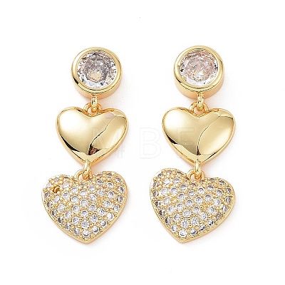 Clear Cubic Zirconia Double Heart Dangle Stud Earrings EJEW-C008-07G-1