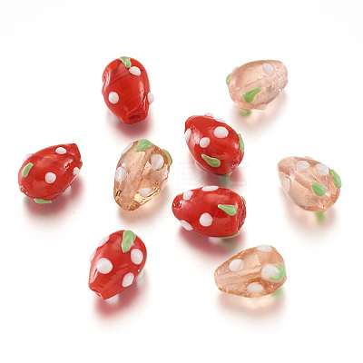 Craftdady 100Pcs 2 Colors Handmade Lampwork 3D Strawberry Beads LAMP-CD0001-14-1