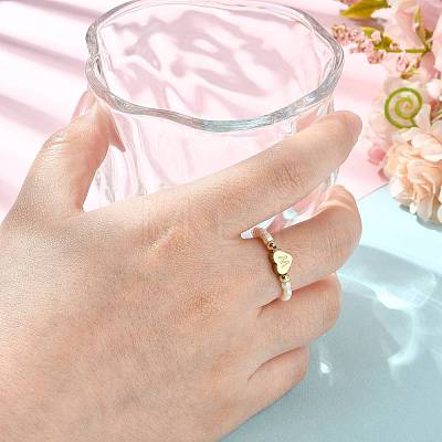 Natural Freshwater Pearl & 304 Stainless Steel Bead Finger Rings RJEW-FS00001-23-1