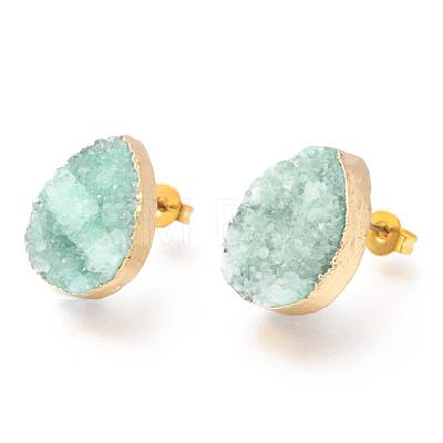 Natural Druzy Quartz Stud Earrings EJEW-P164-B02-1