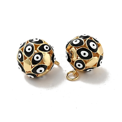 Round with Evil Eye Brass Enamel Pendants KK-G419-15G-04-1