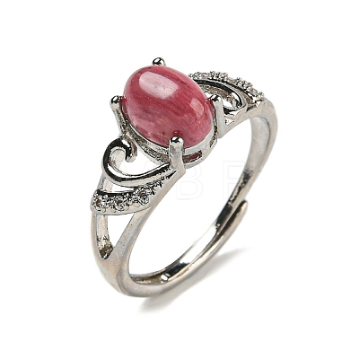 Oval Natural Rhodonite Adjustable Rings RJEW-Q818-01P-04B-1