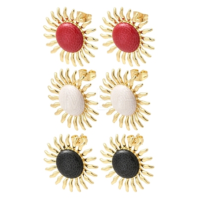 Sun Brass Stud Earrings EJEW-D352-02G-1