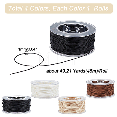   4 Rolls 4 Colors Round Waxed Polyester Cord YC-PH0002-38A-1