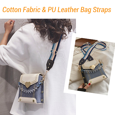 Stripe Pattern Cotton Fabric & PU Leather Bag Straps FIND-WH0001-55B-1