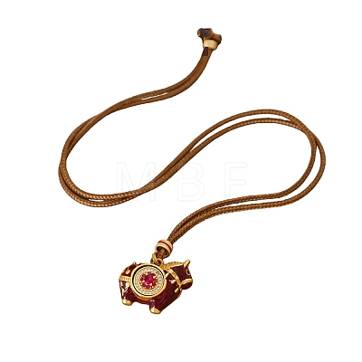 Brass Pave Cubic Zirconia and Enamel Horse Pendant Adjustable Cotton Cord Necklaces for Women WG24AFA-01-1