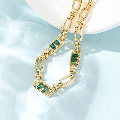 Oval & Paperclip Brass Micro Pave Cubic Zirconia Link Chain Bracelets for Women BJEW-D458-01G-05-1