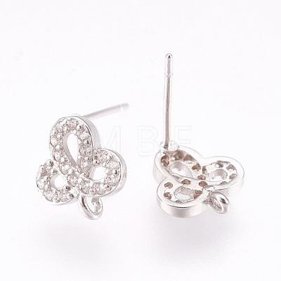 Brass Micro Pave Cubic Zirconia Stud Earring Findings KK-F753-03P-RS-1