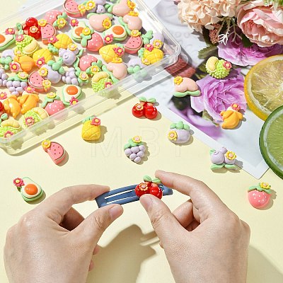 55Pcs 11 Styles Opaque Resin Decoden Flower & Fruit Cabochons RESI-CJ0004-10-1