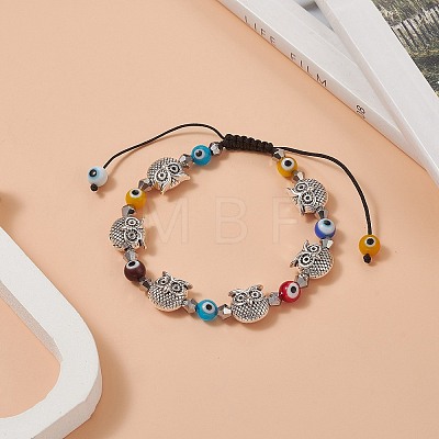Colorful Lampwork Evil Eye & Glass & Alloy Braided Bead Bracelet for Women BJEW-JB09267-03-1
