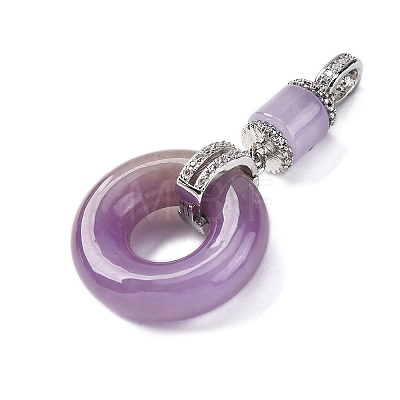 Dyed Natural Myanmar Jade Flower Column Donut Pendants KK-Q050-04-1