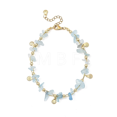 2Pcs 2 Styles Ocean Synthetic White Howlite & Natural Aquamarine Chip Beads 304 Stainless Steel Chain Anklets for Women AJEW-AN00796-1