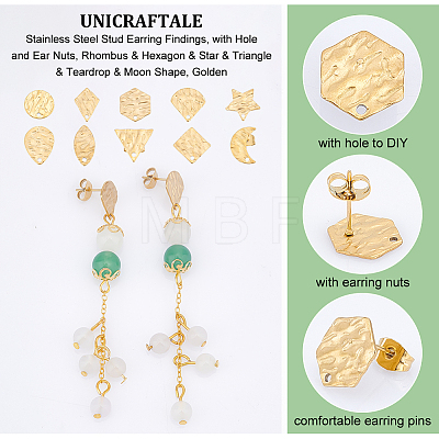 Unicraftale 20Pcs 10 Style 304 Stainless Steel Stud Earring Findings STAS-UN0040-40-1