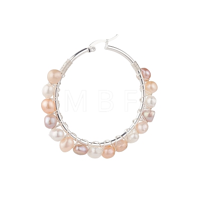 Natural Pearl Wire Wrapped Beaded Hoop Earrings for Women EJEW-JE04759-04-1
