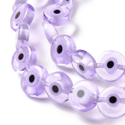 Handmade Evil Eye Lampwork Flat Round Bead Strands LAMP-L058-10mm-25-1