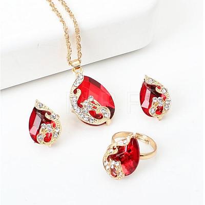 Alloy Glass Pendant Necklaces & Stud Earrings & Rings Sets WGA5C1C-01-1