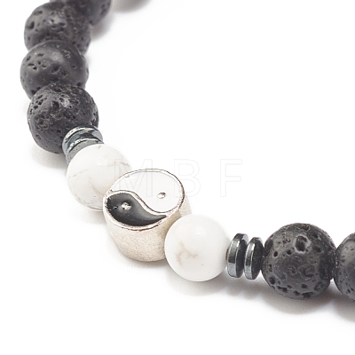 Natural Howlite & Lava Rock Round Beaded Bracelets Set with Yin Yang BJEW-JB07644-01-1