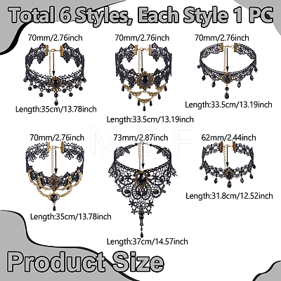 6Pcs 6 Styles Flower Lace Choker Necklaces NJEW-UN0001-65-1