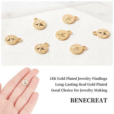 BENECREAT 10Pcs Brass Pentacle Charms KK-BC0007-05-1