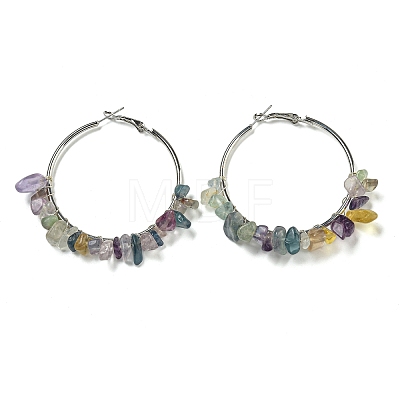 Alloy with Copper Wire Natural Fluorite Hoop Earrings EJEW-Q388-01E-1