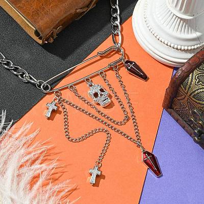 Halloween Coffin & Cross Alloy Pendant Necklaces NJEW-JN04994-1