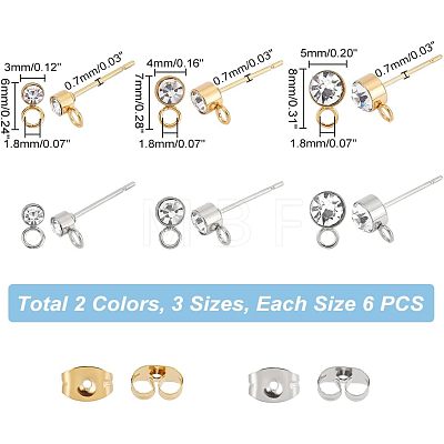 Unicraftale 36Pcs 6 Style 304 Stainless Steel Stud Earrings Findings STAS-UN0039-35-1