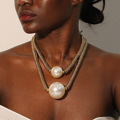 Plastic Imitation Pearl Round Pendant CCB Plastic Heishi Beaded Double Layer Necklaces with OT Clasps FS-WG332D2-01-1