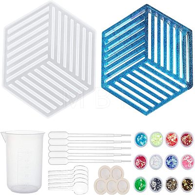 Hollow Hexagon DIY Cup Mats Silicone Molds DIY-OC0003-13-1