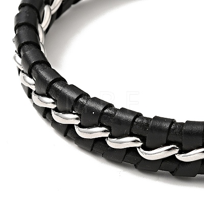 Leather & 304 Stainless Steel Braided Cord Bracelet with Magnetic Clasp for Men Women BJEW-C021-21-1