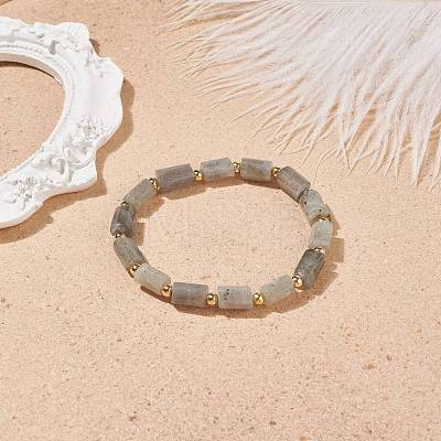 Natural Labradorite Column Beaded Stretch Bracelet BJEW-JB08596-01-1