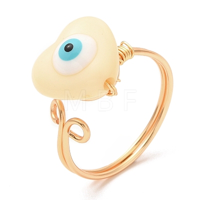 Resin Heart with Eye Open Cuff Rings RJEW-JR00578-1