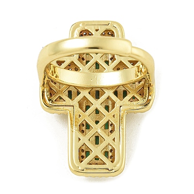 Cross Brass with Cubic Zirconia Open Cuff Rings RJEW-U011-09G-02-1