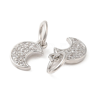 Rack Plating Brass Pave Clear Cubic Zirconia Moon Charms with Jump Ring KK-Z026-01P-1