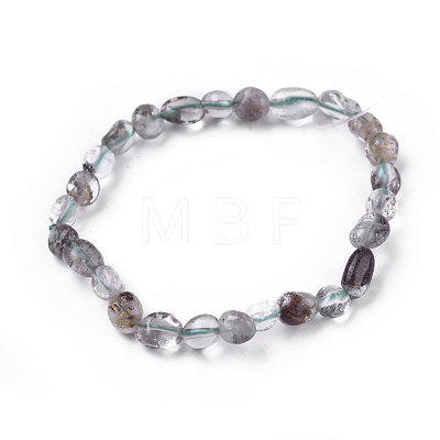 Natural Lodolite Quartz Bead Stretch Bracelets BJEW-K213-07-1