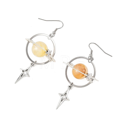 Natural Yellow Hematoid Quartz & Alloy Pendant Dangle Earrings EJEW-TA00818-02-1