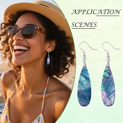 1 Pair Brass & Abalone Shell Dangle Earrings EJEW-TA0001-87-1