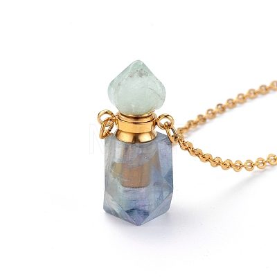 Natural Fluorite Openable Perfume Bottle Pendant Necklaces NJEW-E150-01A-G-1