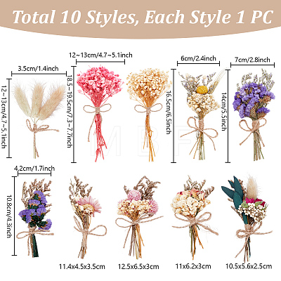 10Pcs 10 Styles Mini Dried Flower Bouquet AJEW-PH0008-78-1