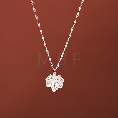 304 Stainless Steel Maple Leaf Pendant Dapped Chain Necklaces for Women WGBBABD-01-1