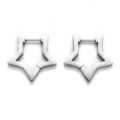 304 Stainless Steel Star Huggie Hoop Earrings STAS-J033-05P-1