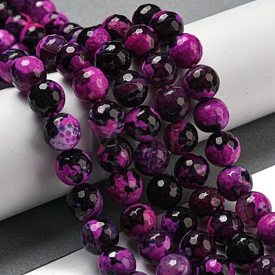 Faceted Natural Fire Crackle Agate Beads Strands G-F447-12mm-N18-1