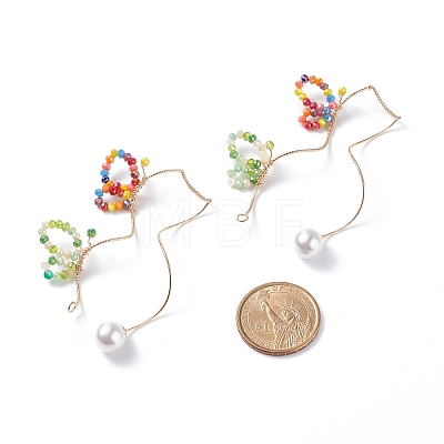 Glass Beaded Butterfly Cuff Earrings with Acrylic Pearl EJEW-JE04828-1