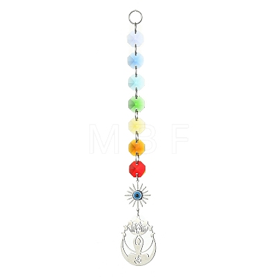 201 Stainless Steel Yoga with Lotus Pendant Decorations HJEW-JM01100-1