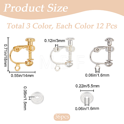 SOFPLATE 36Pcs 3 Colors Brass Screw On Clip-on Earring Findings KK-SP0001-17-1