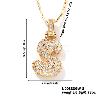 Elegant Brass Micro Pave Clear Cubic Zirconia 3D Initial Necklaces DV4415-16-1